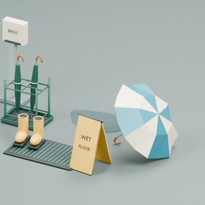 雨の日の店先小物｜3D素材9部品｜FBX・GLB・Blender・Unity