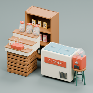 駄菓子屋の店頭陳列｜3D素材12部品｜FBX・GLB・Blender・Unity