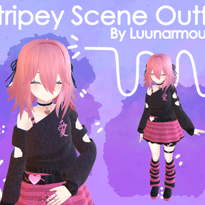 Stripey Scene Outfit |  レトロな女の子の衣装 | Fits Rindo & Compatible with Other Avatars