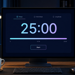 【無料】Focus Desk Timer｜作業・勉強・コワーキング用ポモドーロタイマー（HTML）