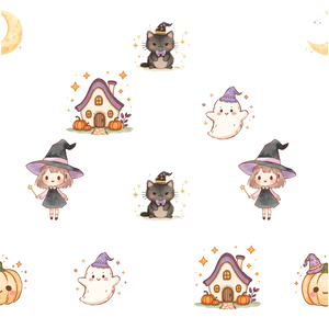 デザインペーパー　8色セット　ハロウィン　魔女っ子　おばけ　猫　かぼちゃ