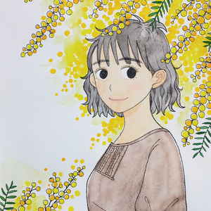 くせ毛のあの子（オリジナルイラスト原画）