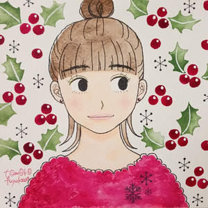 ひいらぎと女の子（オリジナルイラスト原画）