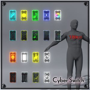 [VRChat Compatible] Cyber ON/OFF Switch (with Udon Gimmicks, 9 Pieces)