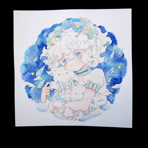 手描きイラスト オリジナル 「月の記憶」 原画 創作 男の子 変形