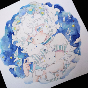 専用　絵画　原画　水彩画　オリジナル　手描きイラスト　5/8 手描きイラスト ハイネック男子 水彩画 5/8の通販 by むぅしかの