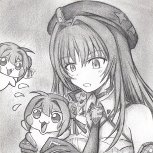 たき火の前でのんびり楽しむDoroとナユタの色紙イラスト 原画