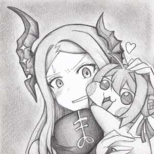 たき火の前でのんびり楽しむDoroとナユタの色紙イラスト 原画