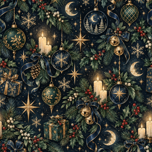 真夜中のクリスマス｜デジタルペーパー10枚セット｜星空・ネイビー・ゴールド・水彩・冬の背景素材 PNG