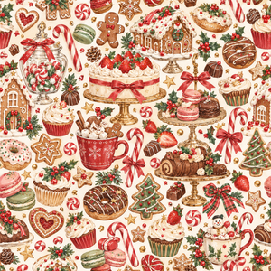 クリスマスのお菓子屋さん｜デジタルペーパー10枚セット｜水彩・ジンジャーブレッド・スイーツ・背景素材 PNG