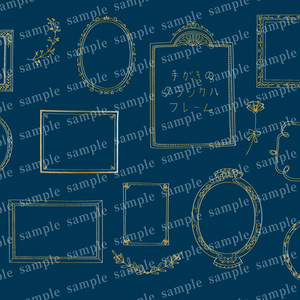 手書きのアンティークなフレームセット　ゴールド