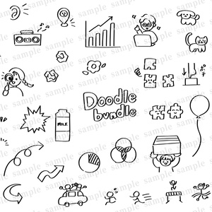 手描き線画の落書き素材セット　doodle set