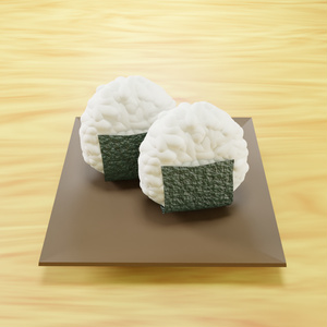 rice ball (often triangular, sometimes with a filling and wrapped in nori)