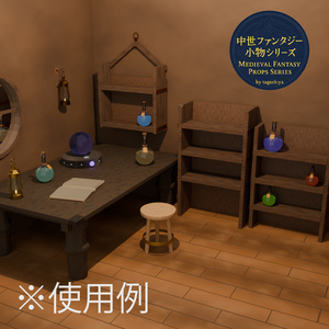 中世ファンタジー小物｜錬金術ラボ＆雑貨店 棚セット（床置き・壁掛け 3種）