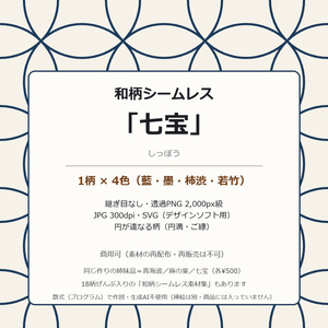 七宝 シームレス素材 4色（藍 墨 柿渋 若竹）｜継ぎ目なし 透過PNG＋JPG 300dpi＋SVG｜和柄 背景 テクスチャ 商用可