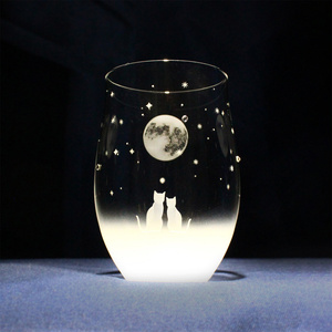猫モチーフグラス【vol.1-fm】一緒にみる『満月』の夜空 ★名入れ加工対応品（有料）