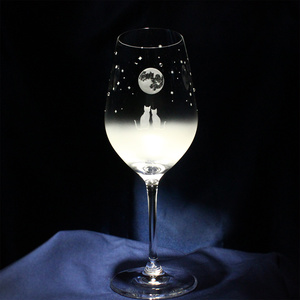 【一緒に見る『満月』の夜空】猫モチーフのワイングラス　★名入れ加工対応品（有料）