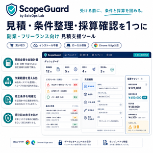 【買い切り・インストール不要】ScopeGuard｜副業・受託案件の見積・採算・修正条件をまとめて管理