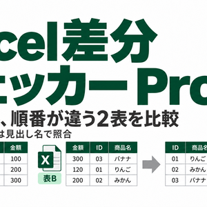 Excel差分チェッカー Pro｜並び順が変わった表の変更点を一覧に