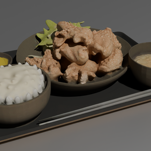 Fried Chicken Set Meal 3D Model | Japanese Karaage Teishoku | High-Poly FBX