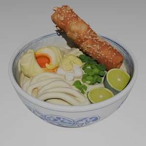 Chikuwa Tempura Udon 3D Model | Japanese Noodle Soup | High-Poly FBX