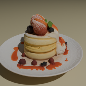 プレミアムパンケーキ 3D Model | Cafe Dessert | ハイポリゴン FBX