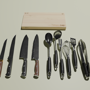 Professional Kitchen Tools Set 3D Model | Knives & Utensils | High-Poly FBX