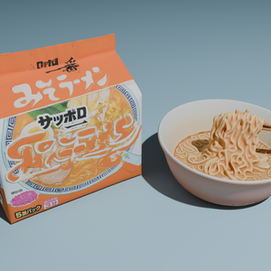 Sapporo Ichiban Miso Ramene Set 3D Model | Package + Cooked Ramen | High-Poly FBX
