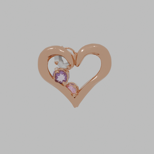 K10 Pink Gold Heart Earrings 3D Model | Amethyst Pink Topaz | Romantic Jewelry FBX