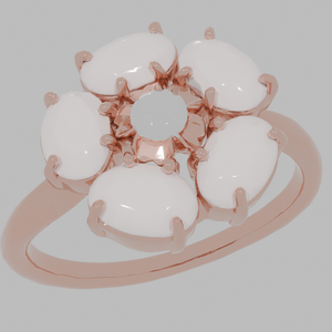 Spring Collection Silver Flower Ring 3D Model | White Opal Rose Gold | High-Detail FBX