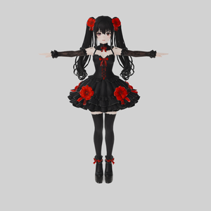 【ダーク系】ブラック×レッド ダークドレス少女 3Dアバター リギング済み【VRChat・VRM対応】