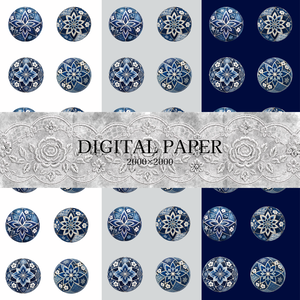 【デジタルペーパー】藍色の和紙風テクスチャ 3枚セット|毬|Japanese WashiPaper|高解像度PNG