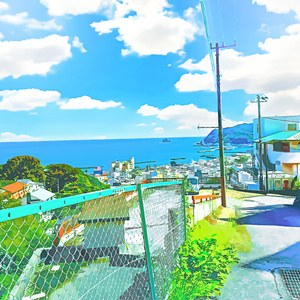 【背景素材(空透過png付き)】港町へ続く道