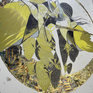 鶴の絵画 浮世絵風 金色背景　銅版彫刻 吉兆の象徴「赤富士」「龍」「鶴」が立体アートに | 株式会社箔