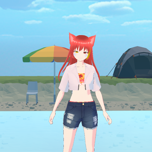 赤猫ちゃん(水着＋ショートパンツ＋上着)