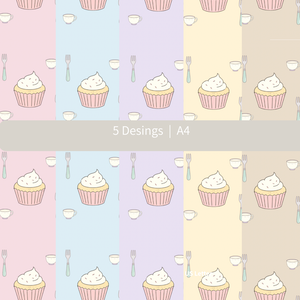 デザインペーパー（カップケーキ柄）5枚セット / A4・PNGダウンロード