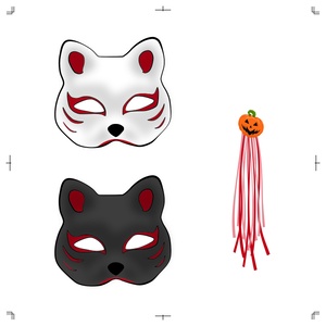【商用利用可！】狐のお面とハロウィン aiデータ／イラレデータ