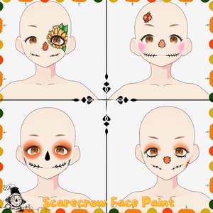 【VRoid用テクスチャ】かかしフェイスペイント素材｜VRoid対応 秋テーマ・ホラーメイク顔テクスチャ｜Scarecrow Theme