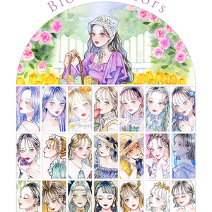 手描きイラスト オリジナル 「花に込めて」 原画 創作 女の子