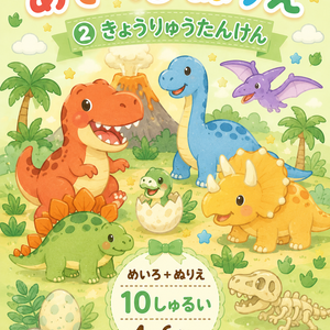 あそべるぬりえ② きょうりゅうたんけん｜めいろ＋ぬりえ10しゅるい｜4〜6さい