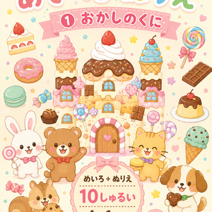 あそべるぬりえ① おかしのくに｜めいろ＋ぬりえ10しゅるい｜4〜6さい