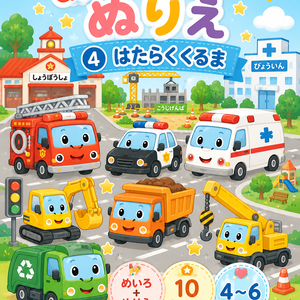 あそべるぬりえ④ はたらくくるま｜めいろ＋ぬりえ10しゅるい｜4〜6さい