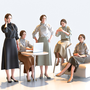 ビジネス女性 5ポーズセット 5 - B1-F5F【3D人物モデル/人間3Dモデル】