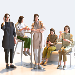 カジュアル女性 5ポーズセット 3 - C1-F3F【3D人物モデル/人間3Dモデル】