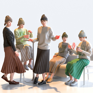 カジュアル女性 5ポーズセット 5 - C1-F5M【3D人物モデル/人間3Dモデル】