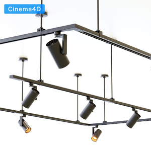 ライティングレール＋スポットライト完全版セット【3Dモデル＋C4D自動配置プラグイン】