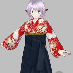 無地袴(黒)菊模様赤色ブーツセット単品