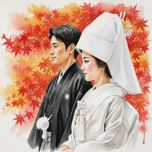 🍁秋の和装ウェディング🍁紅葉と白無垢の高画質イラスト素材（3000px）