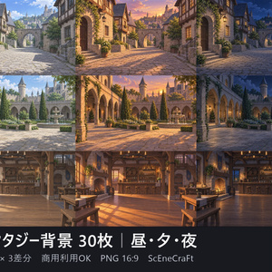 【商用OK】ファンタジー背景素材 30枚 ―昼・夕・夜― 