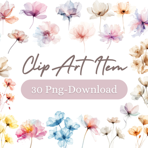 やさしい淡色系＊アルコールインクアート風の花のクリップアート30点｜背景透過PNG形式